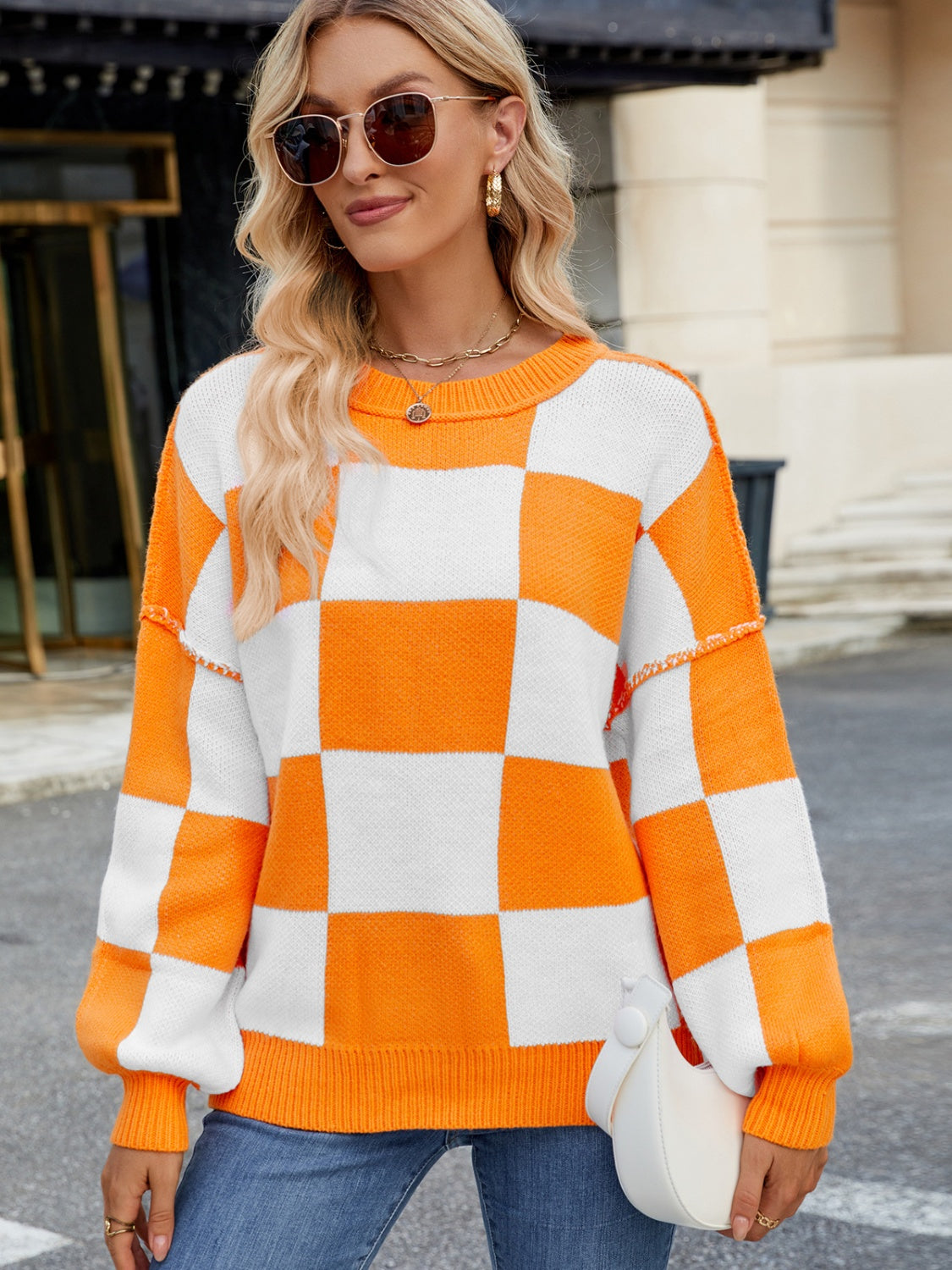 Checkered  Long Sleeve Sweater