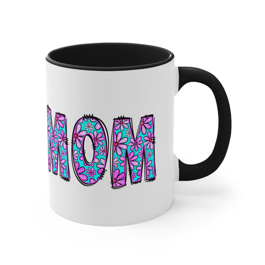 Beautiful Floral MOM Coffee Mug With All the Descriptive Words on Back
