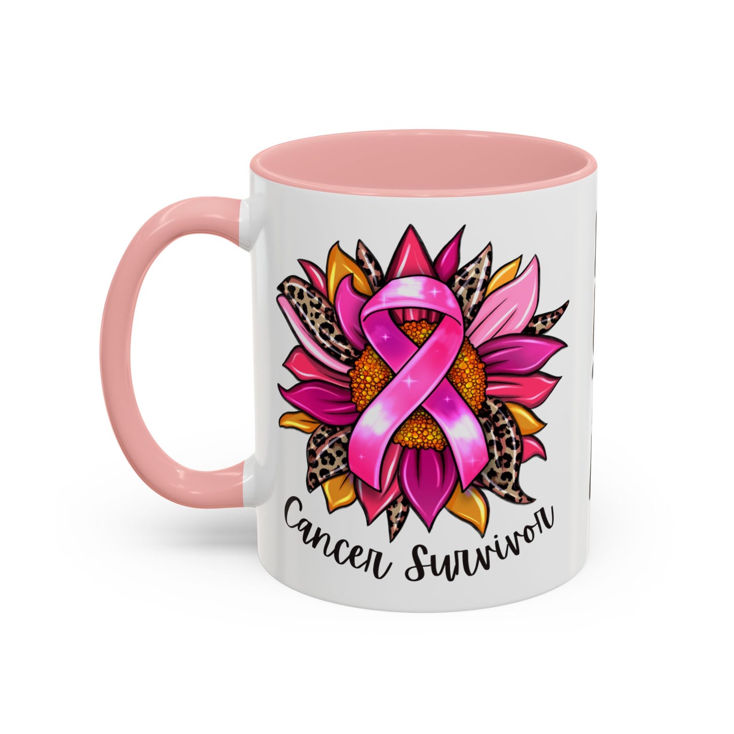 Sunflower Cancer Survivor Coffee Mug with Pink Ribbon (11, 15oz)