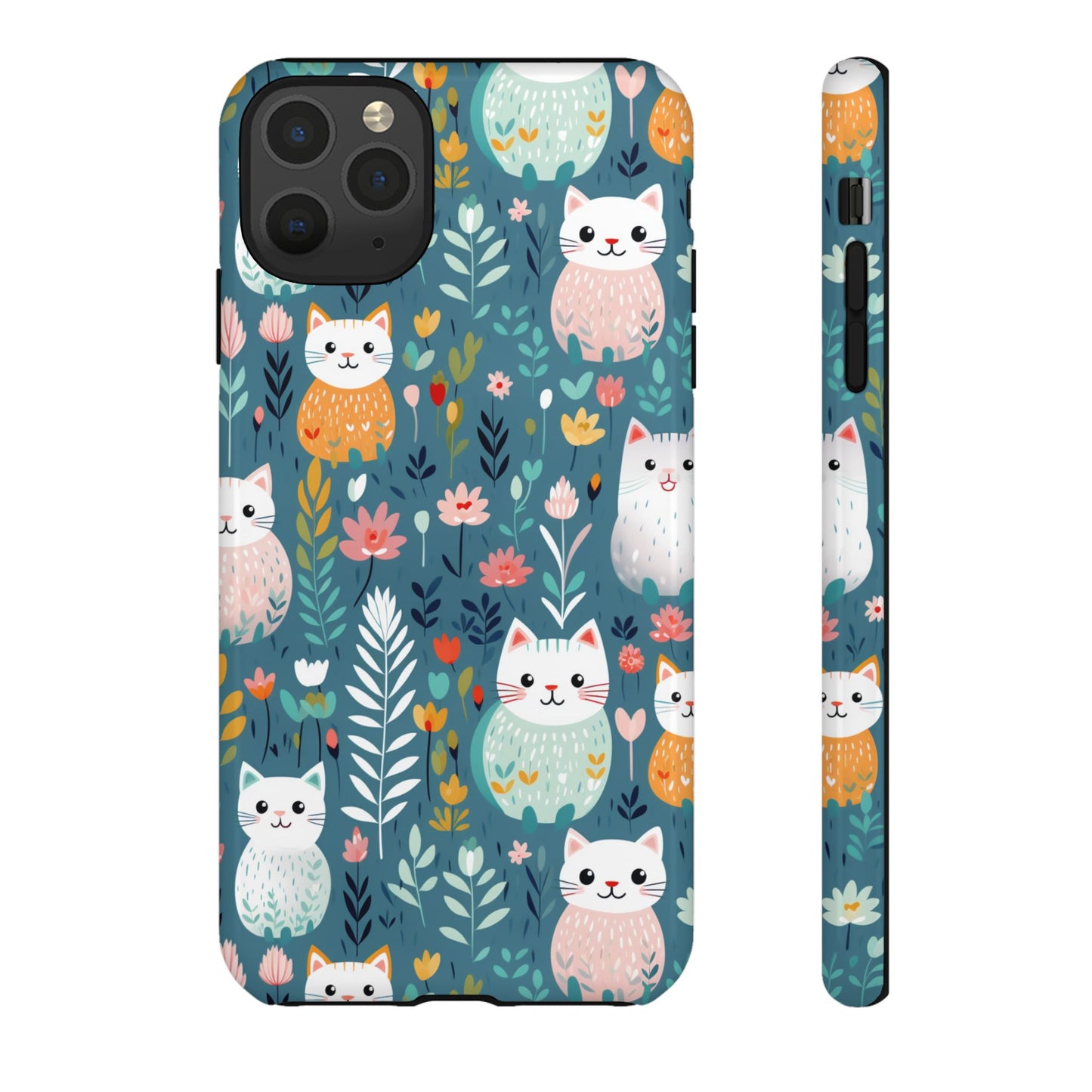 Pretty Cats and Floral IPhone Case for IPhones 11 - 16