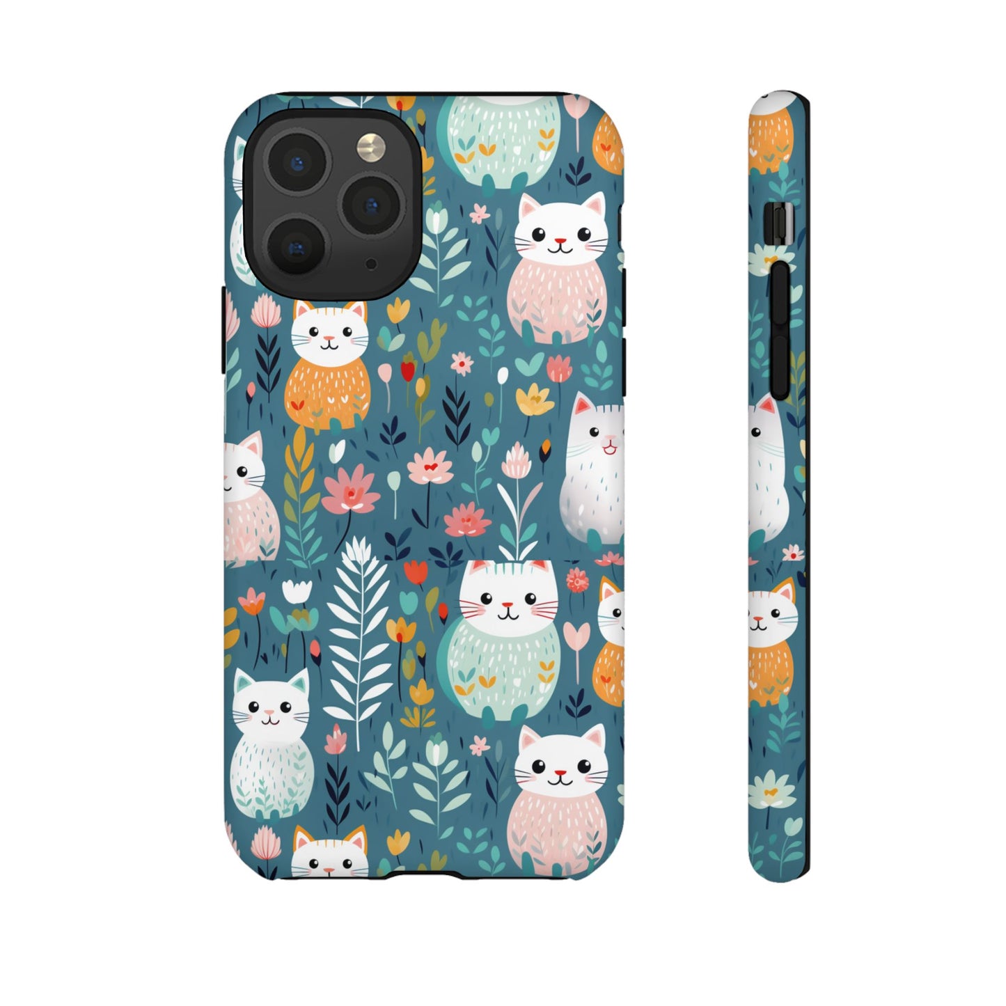 Pretty Cats and Floral IPhone Case for IPhones 11 - 16