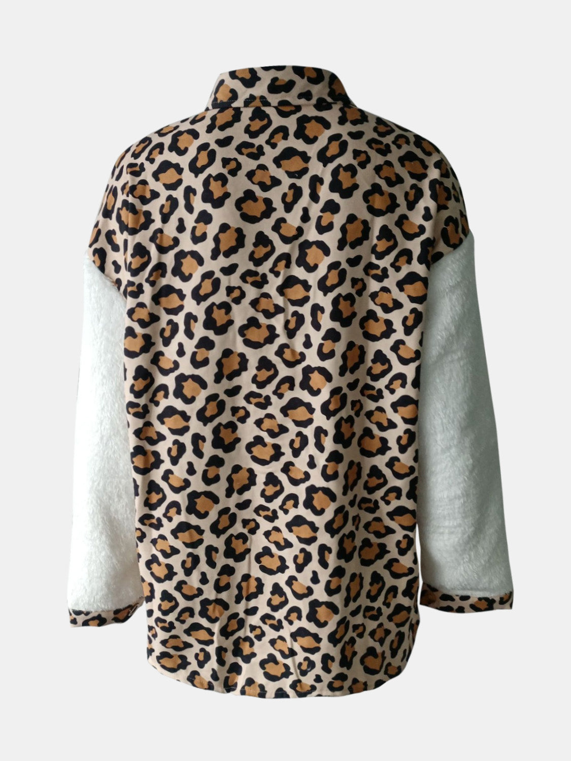 Fuzzy Button Up Jacket - Solid and Contrast Design Pattern on Back