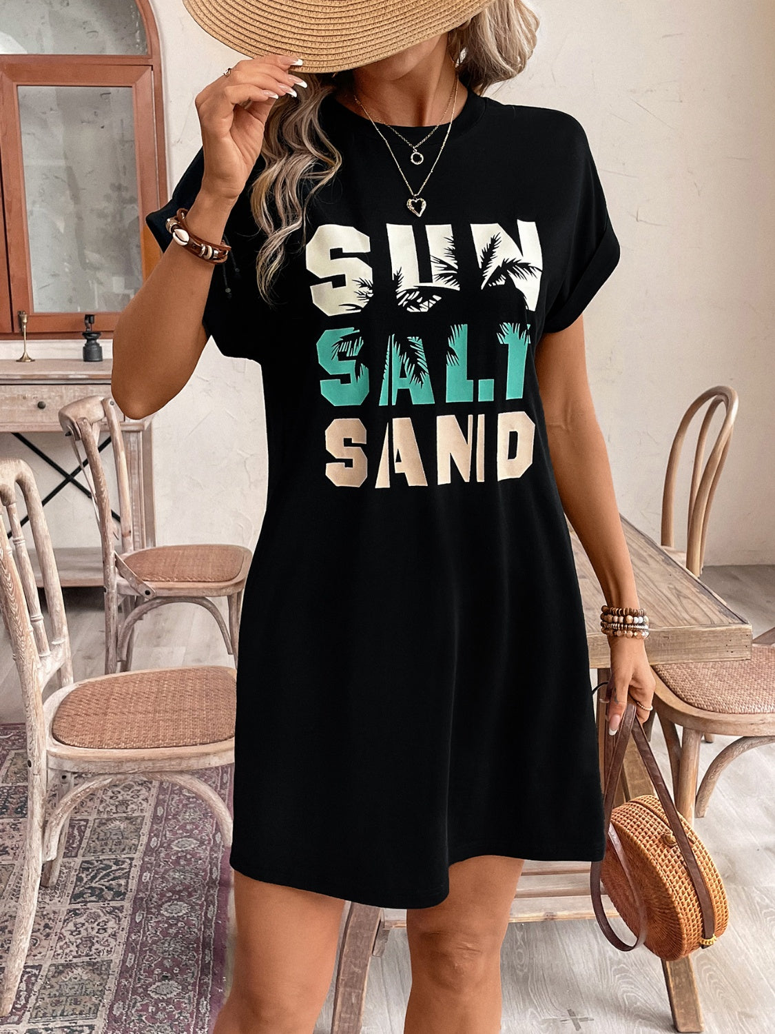 Sun Salt Sand:  Mini Tee Dress Short Sleeves