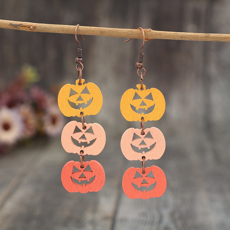 Wooden Pumpkin Dangle Earrings