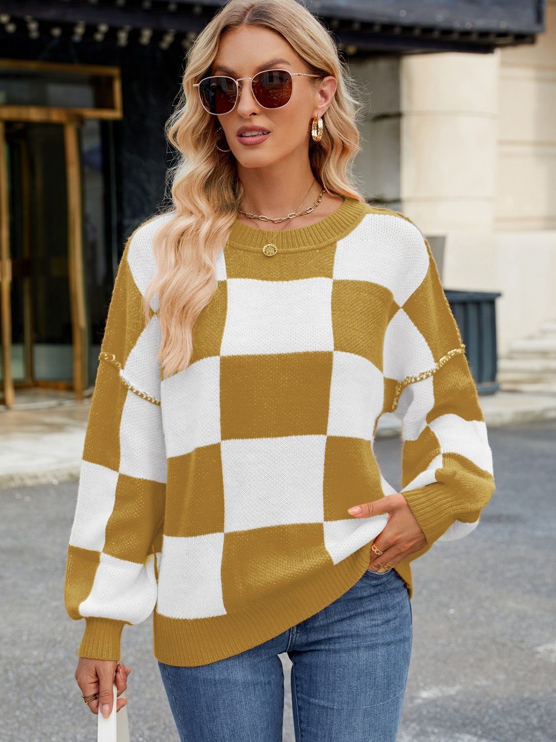 Checkered  Long Sleeve Sweater