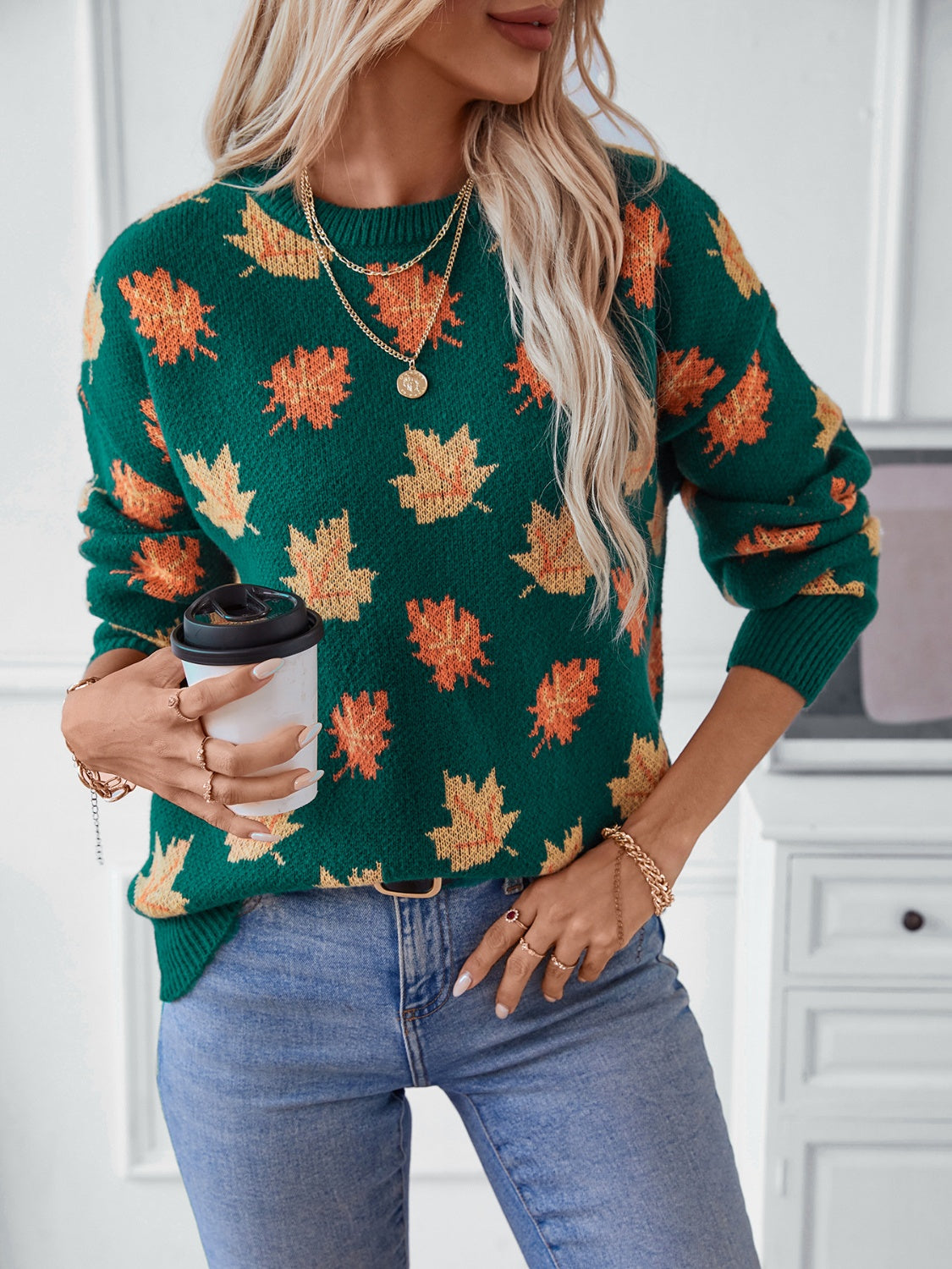 Fall Maple Leaves Long Sleeve Sweater