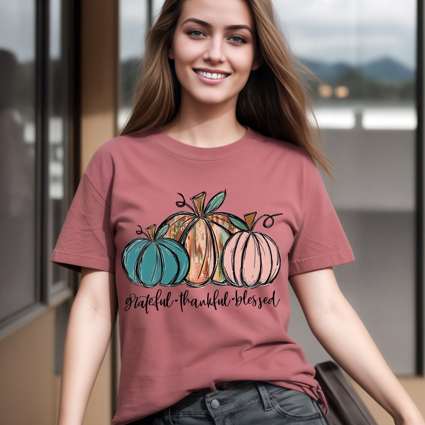 Thankful Grateful Blessed Pumpkins Halloween T-Shirt