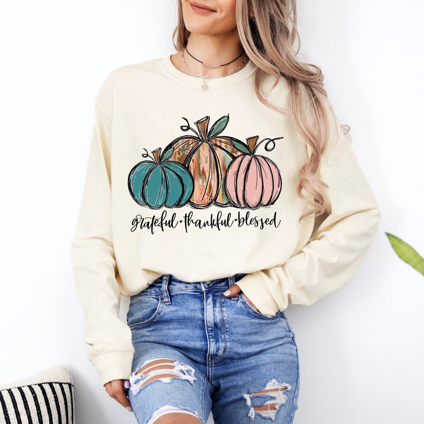 Grateful Thankful Blessed Pumpkin T-Shirt for Fall and Halloween