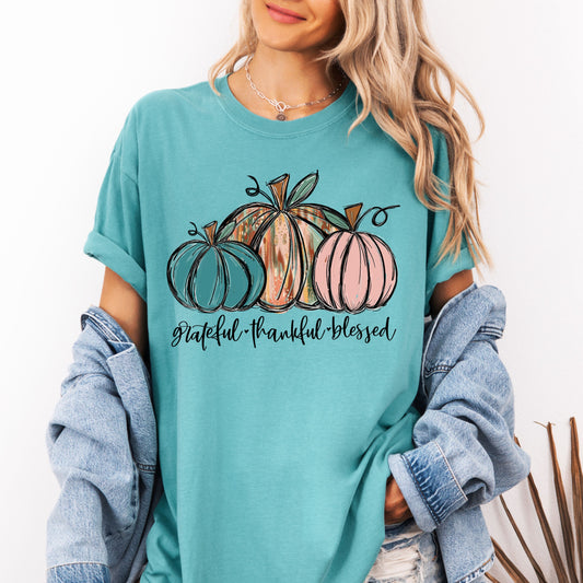 Thankful Grateful Blessed Pumpkins Halloween T-Shirt