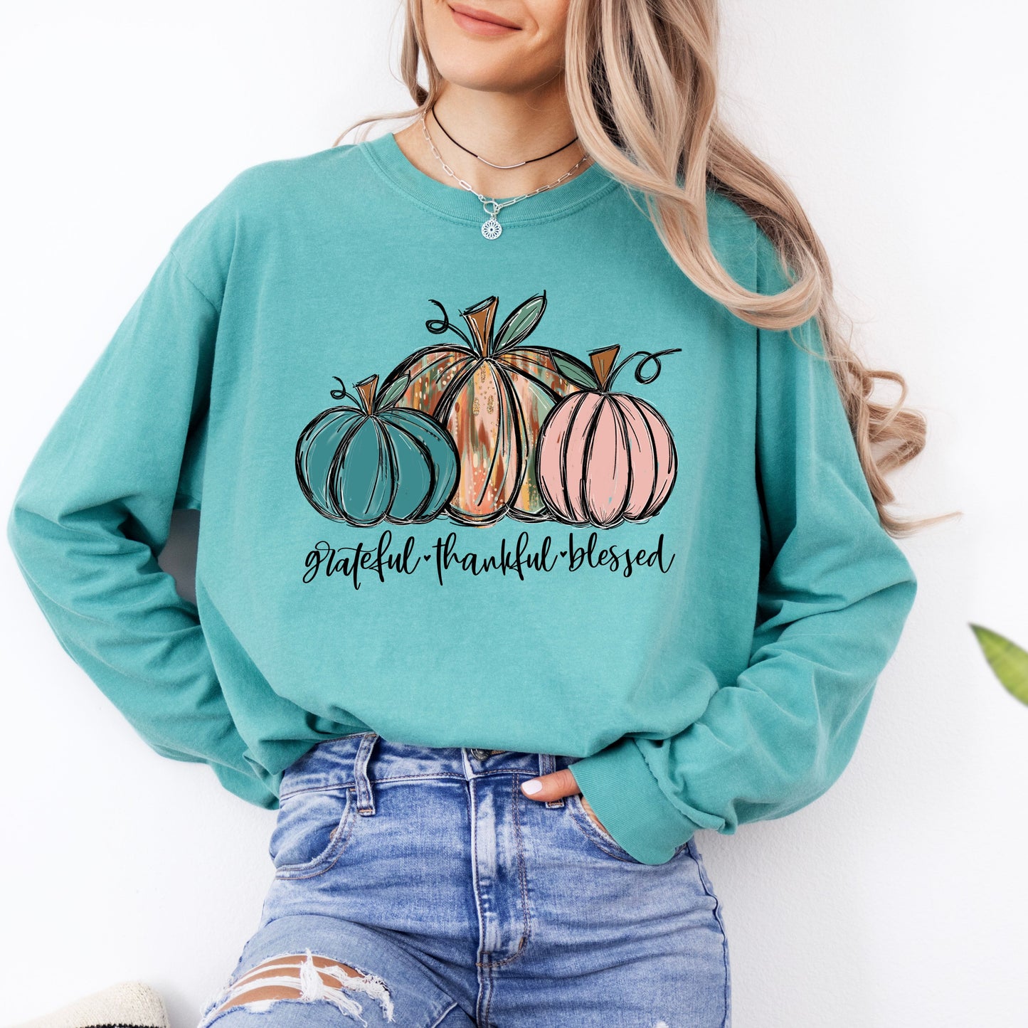 Grateful Thankful Blessed Pumpkin T-Shirt for Fall and Halloween