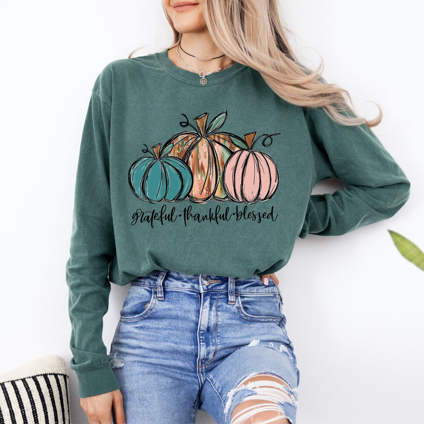 Grateful Thankful Blessed Pumpkin T-Shirt for Fall and Halloween