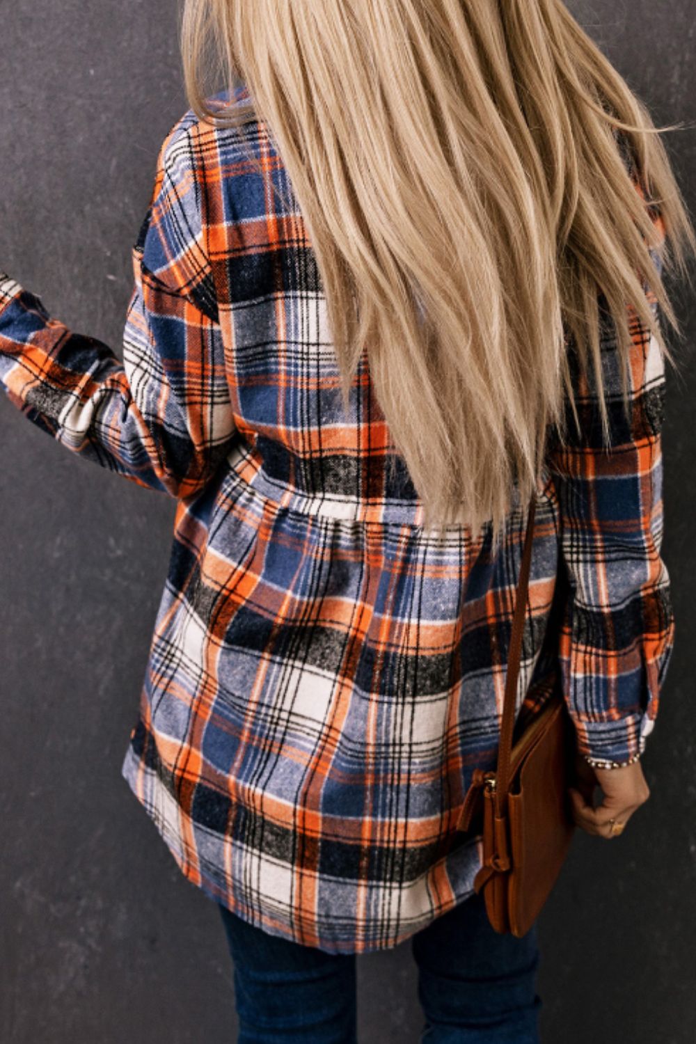 Plaid Long Sleeve Shirt with Gathered Bottom