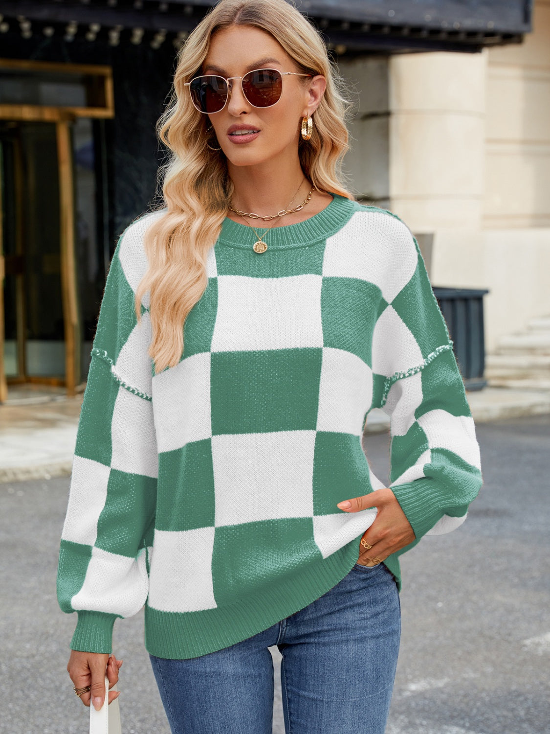 Checkered  Long Sleeve Sweater