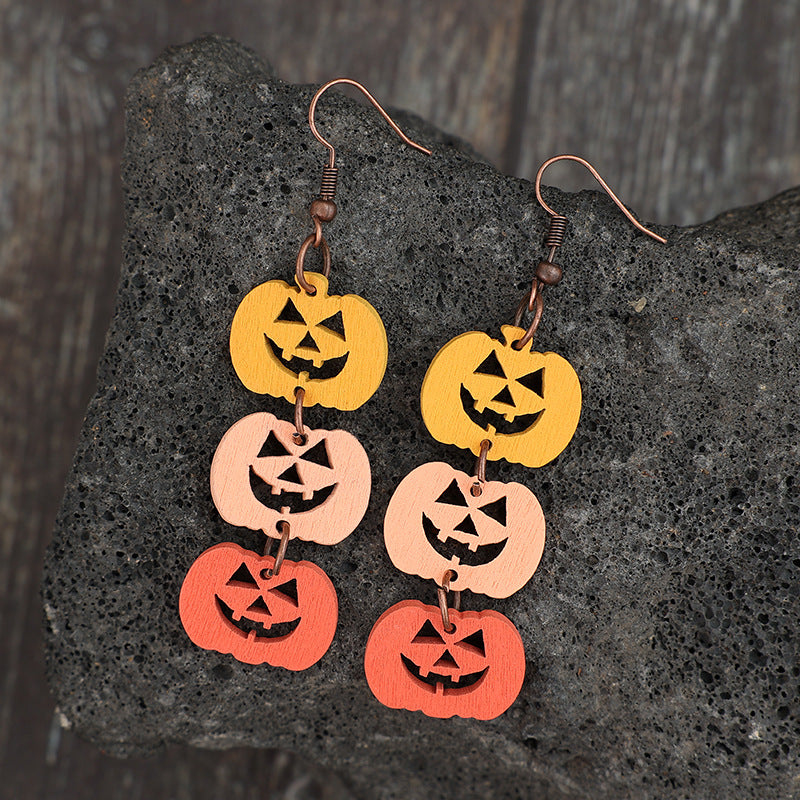 Wooden Pumpkin Dangle Earrings