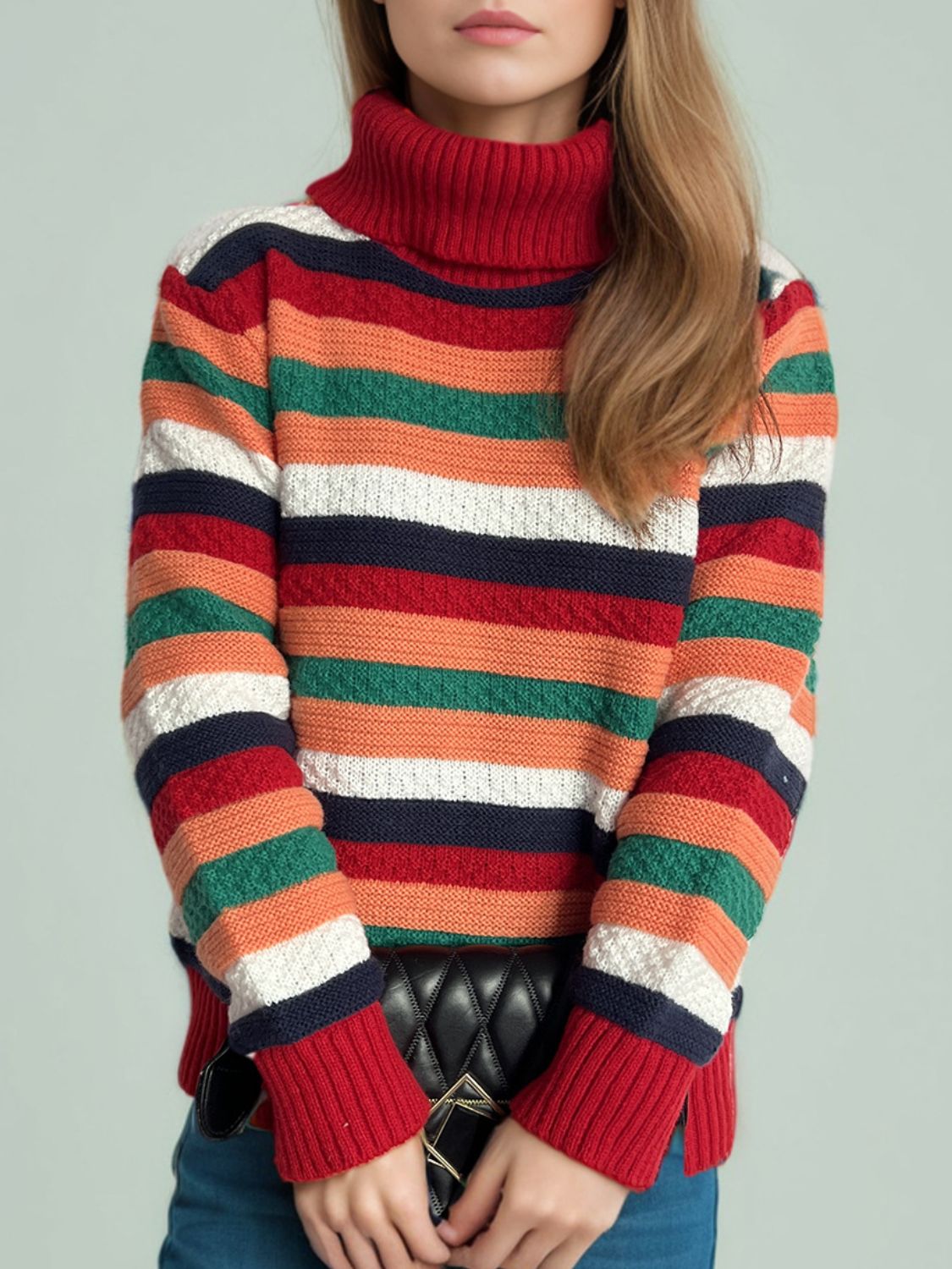 Cute Striped Turtleneck Long Sleeve Sweater