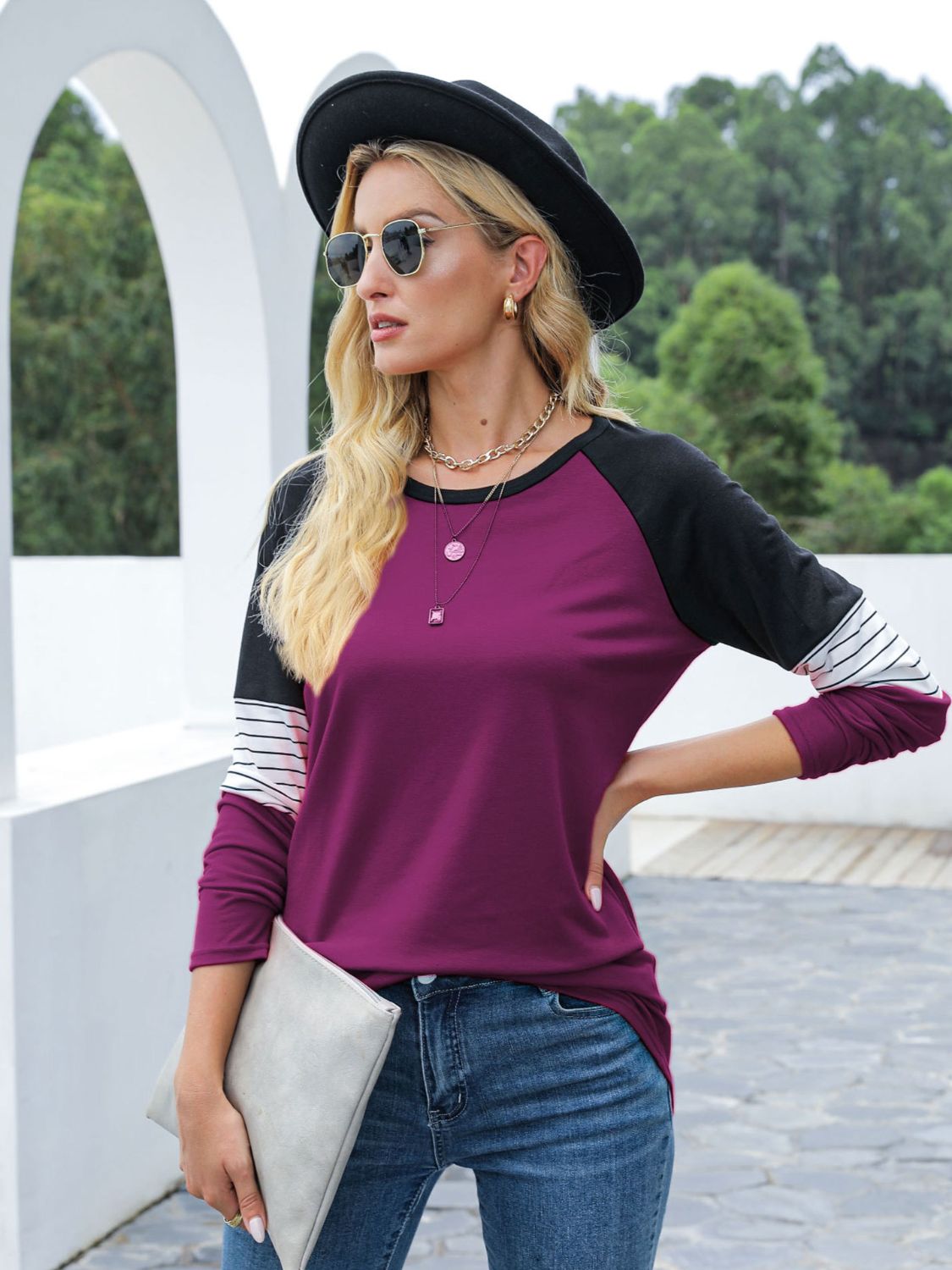 Contrast Striped Long Sleeve T-Shirt