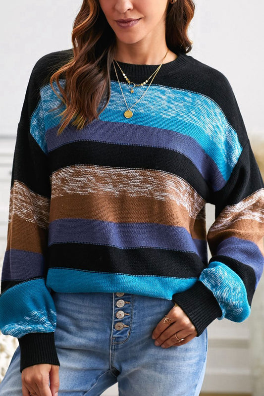 Multi-Color Striped Drop Shoulder Sweater