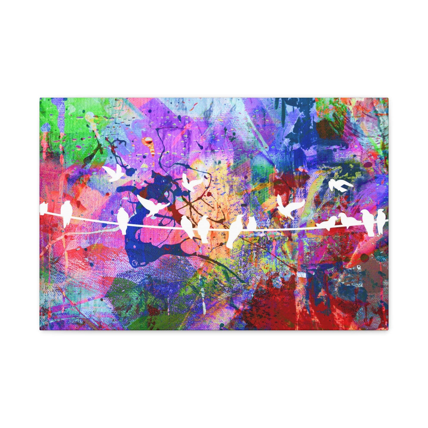 Wings of Serenity:  Colorful Abstract Design with White Birds Matte Canvas