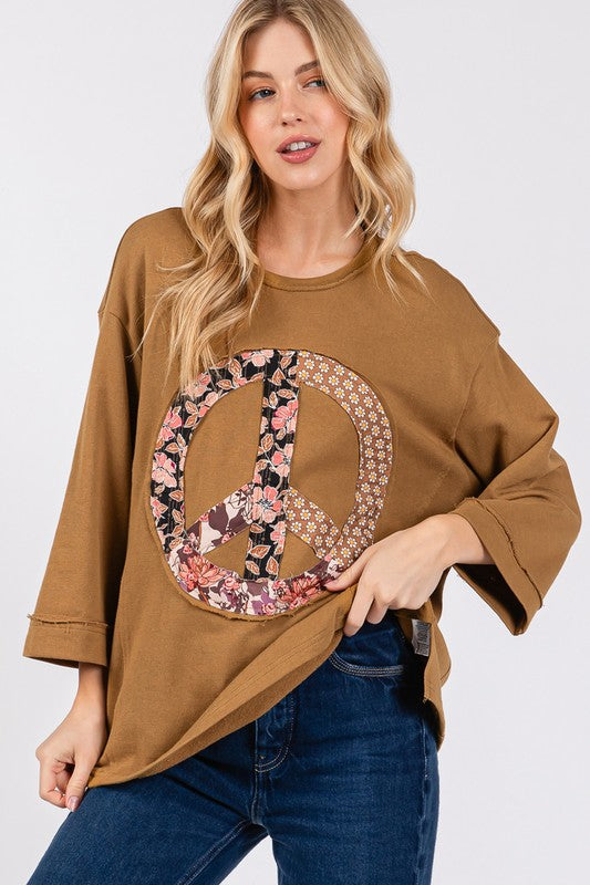 Floral Vintage Peace Sign Patch Top