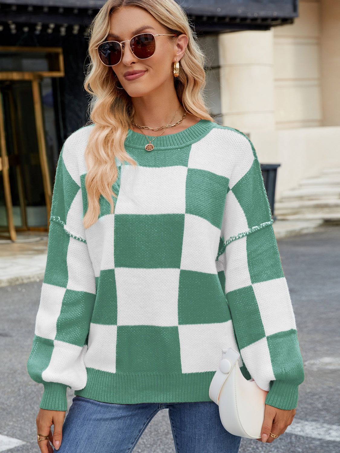 Checkered  Long Sleeve Sweater