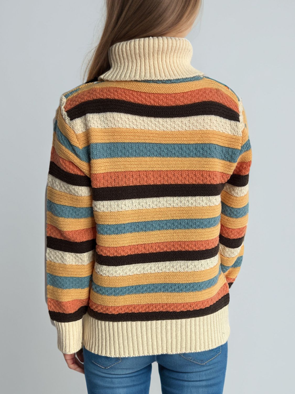 Cute Striped Turtleneck Long Sleeve Sweater