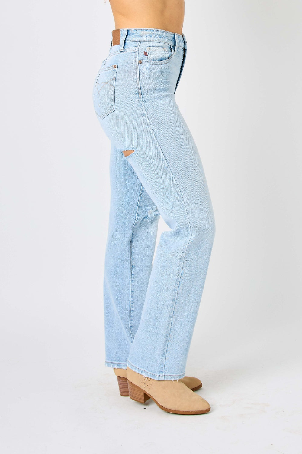 Judy Blue Distressed:  Full Size High Waist Straight Leg Jeans