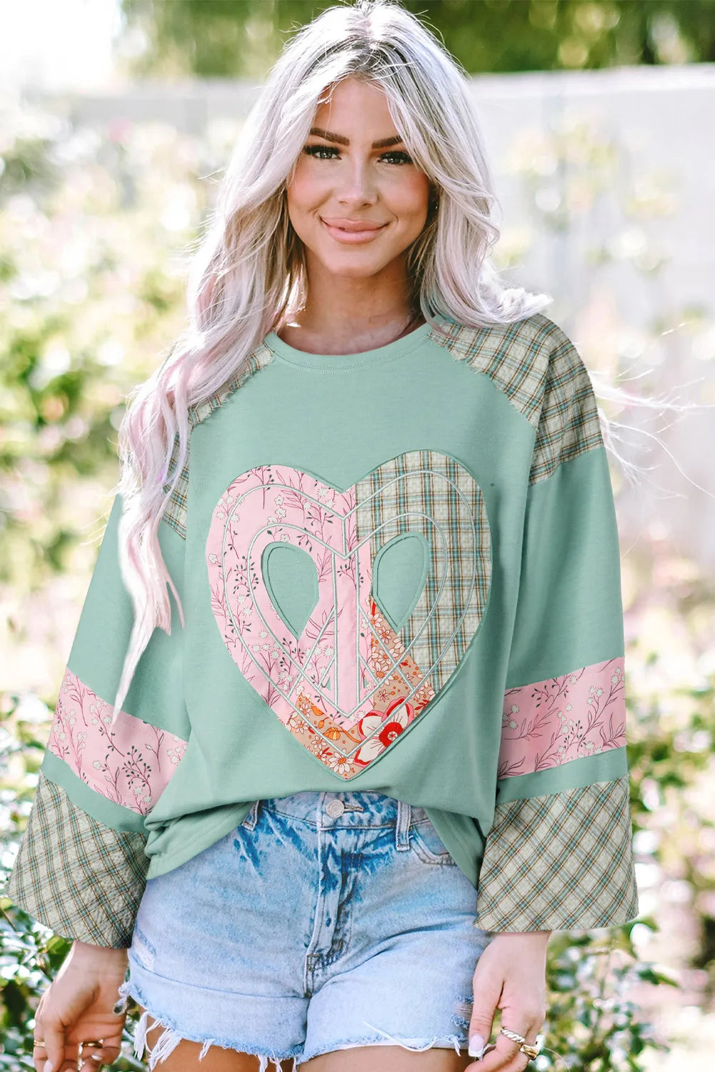 Plaid Long Sleeve Blouse With Heart