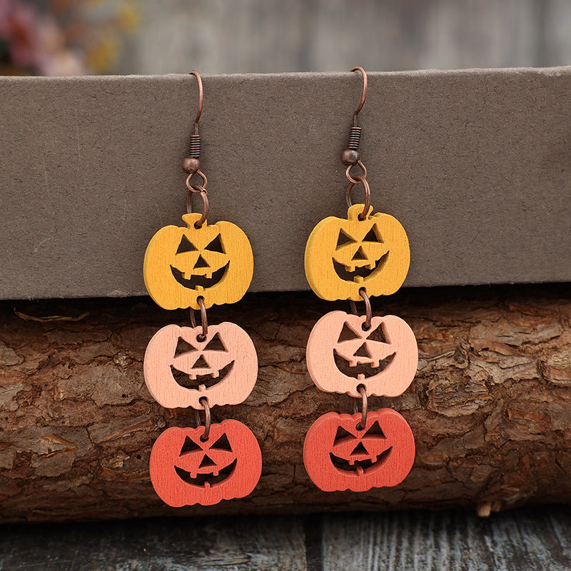 Wooden Pumpkin Dangle Earrings