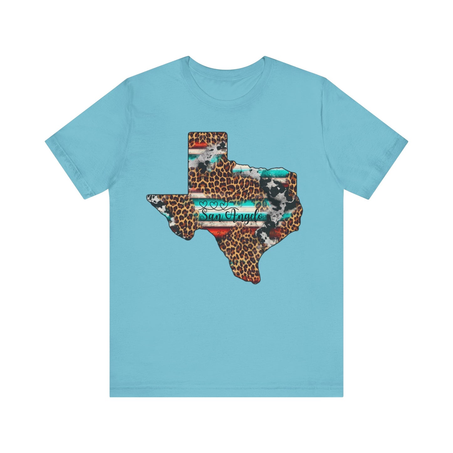 San Angelo Texas Leopard Print Short Sleeve Tee With Hearts