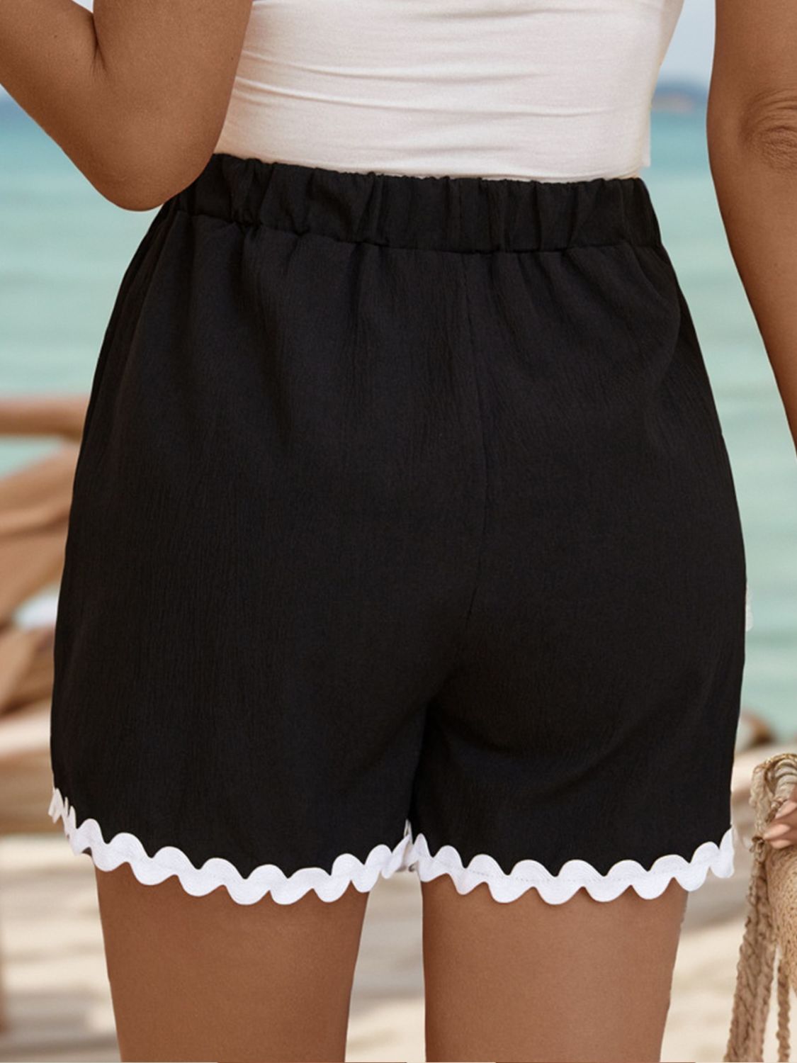 Black Shorts: Contrast White Rick Rack Trim with Pockets