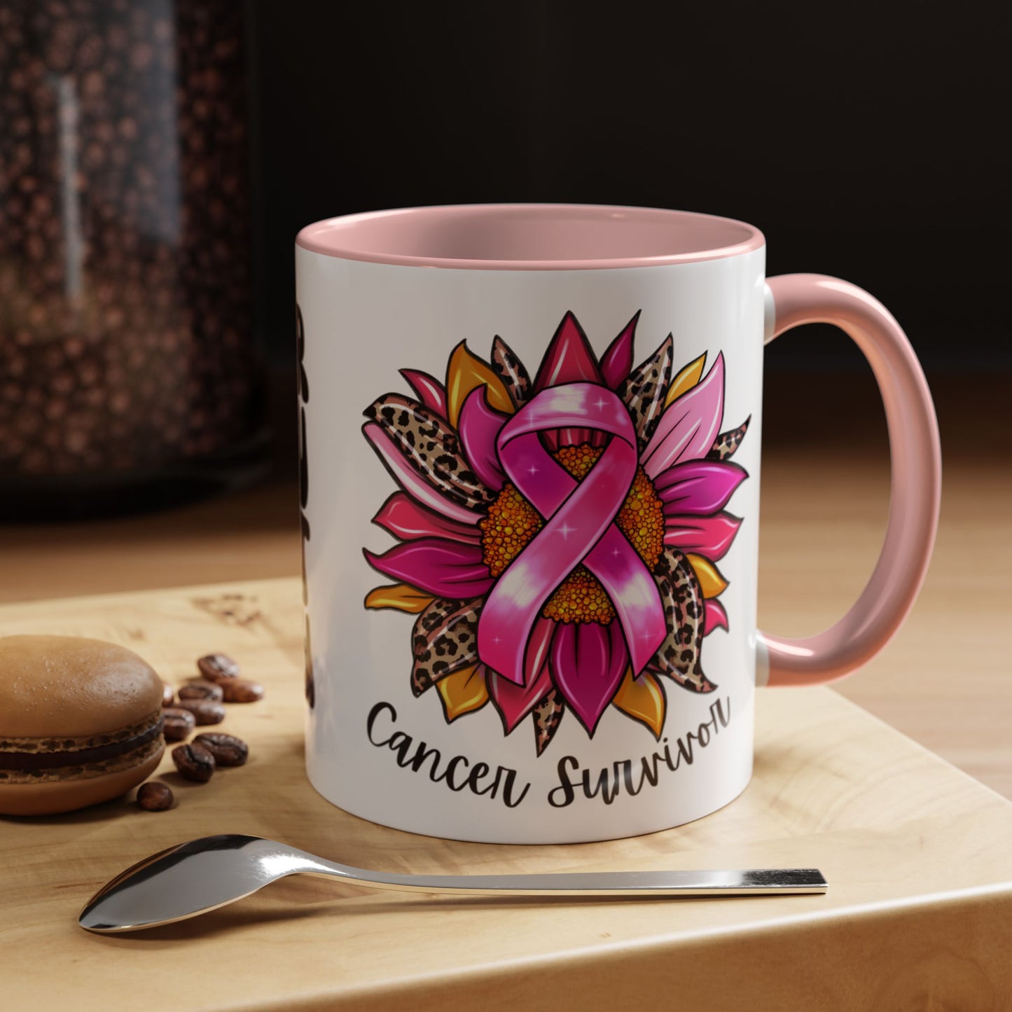 Sunflower Cancer Survivor Coffee Mug with Pink Ribbon (11, 15oz)