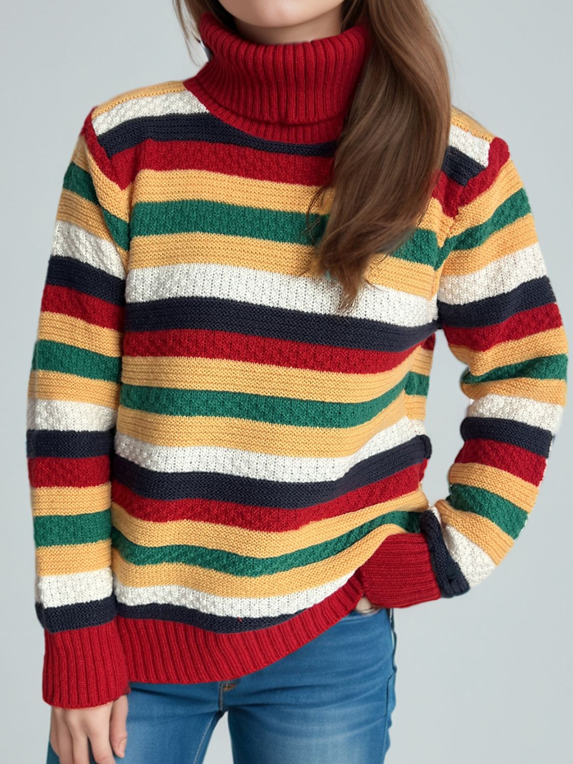 Cute Striped Turtleneck Long Sleeve Sweater