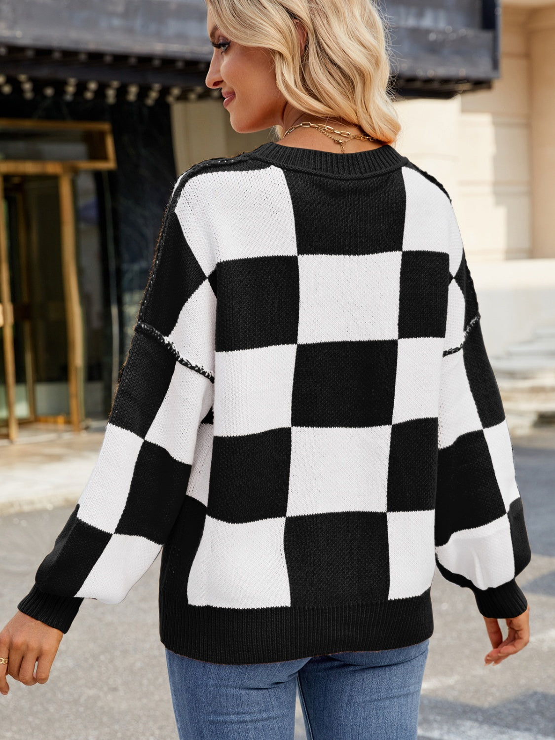 Checkered  Long Sleeve Sweater