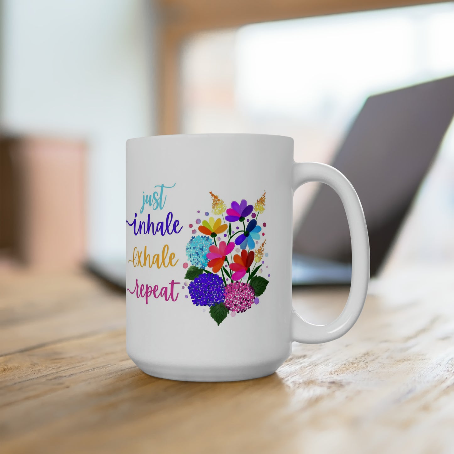 Just Inhale Exhale Repeat Large Coffee Mugs,  15oz Coffee Mugs For Mental Health Coffee Mug for Her, Inspirational Coffee Mug For Gifts