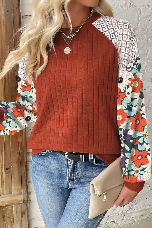 Printed Fall Top with Colorful Long Sleeves