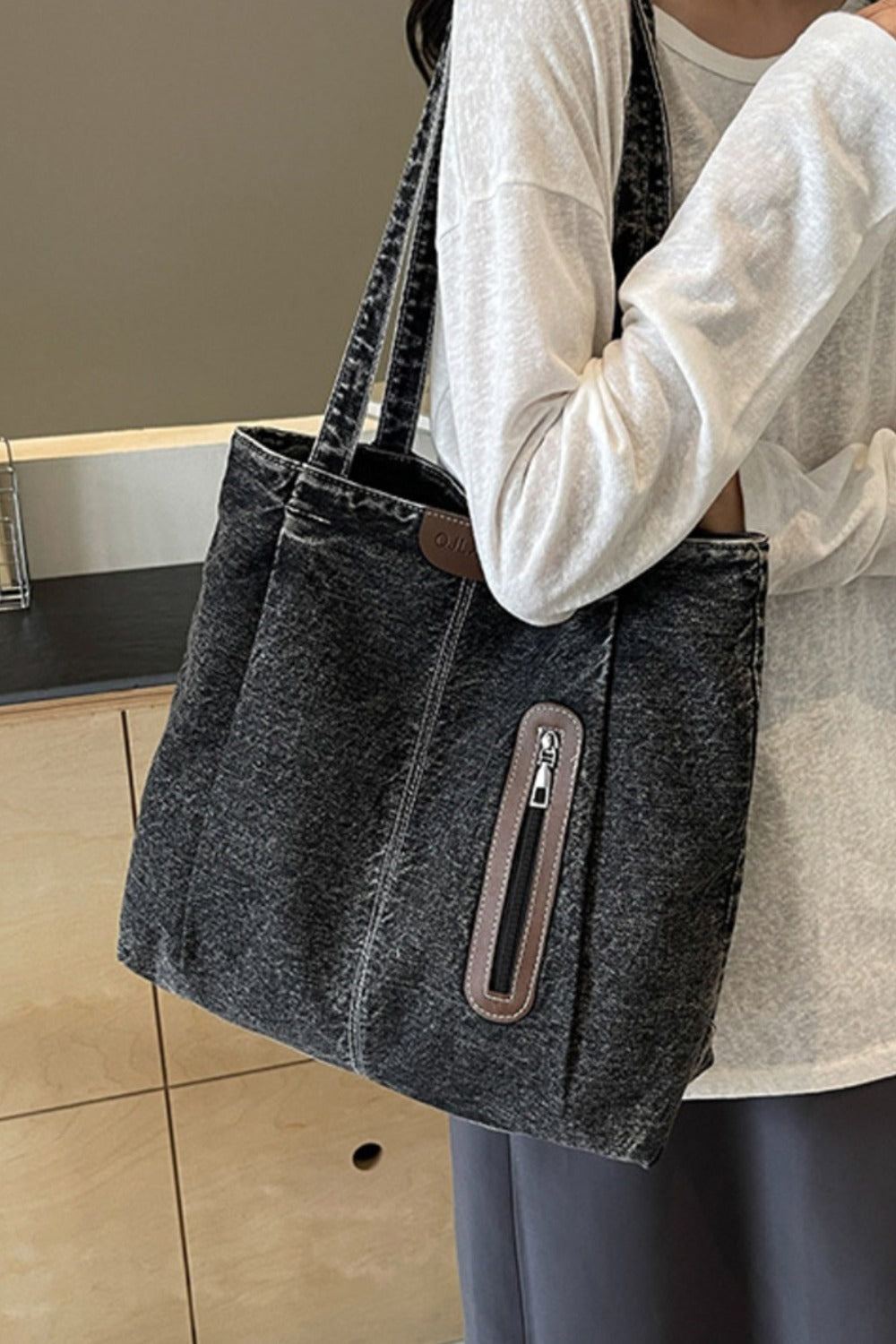 Shoulder Bag:  Denim Tote Bag with Zip