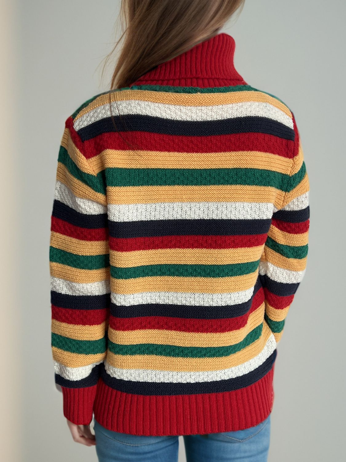 Cute Striped Turtleneck Long Sleeve Sweater