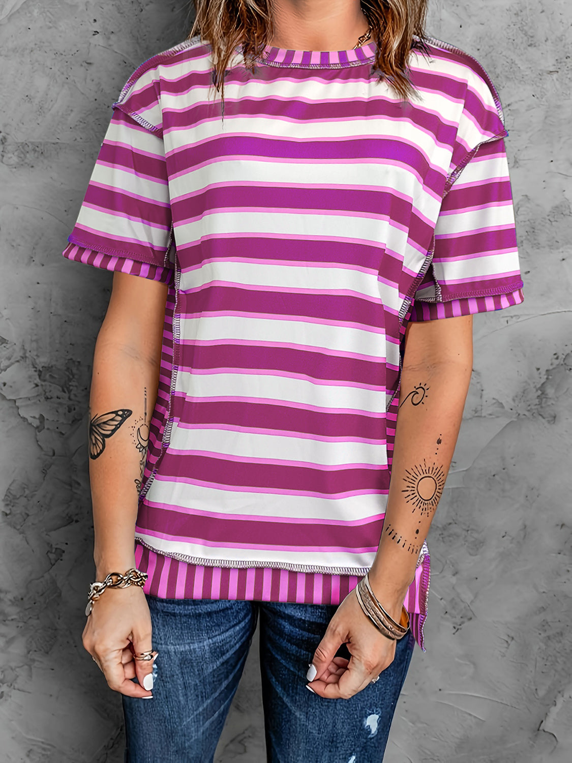 Contrast Stripes:  Great T-Shirt in Several Color Choices