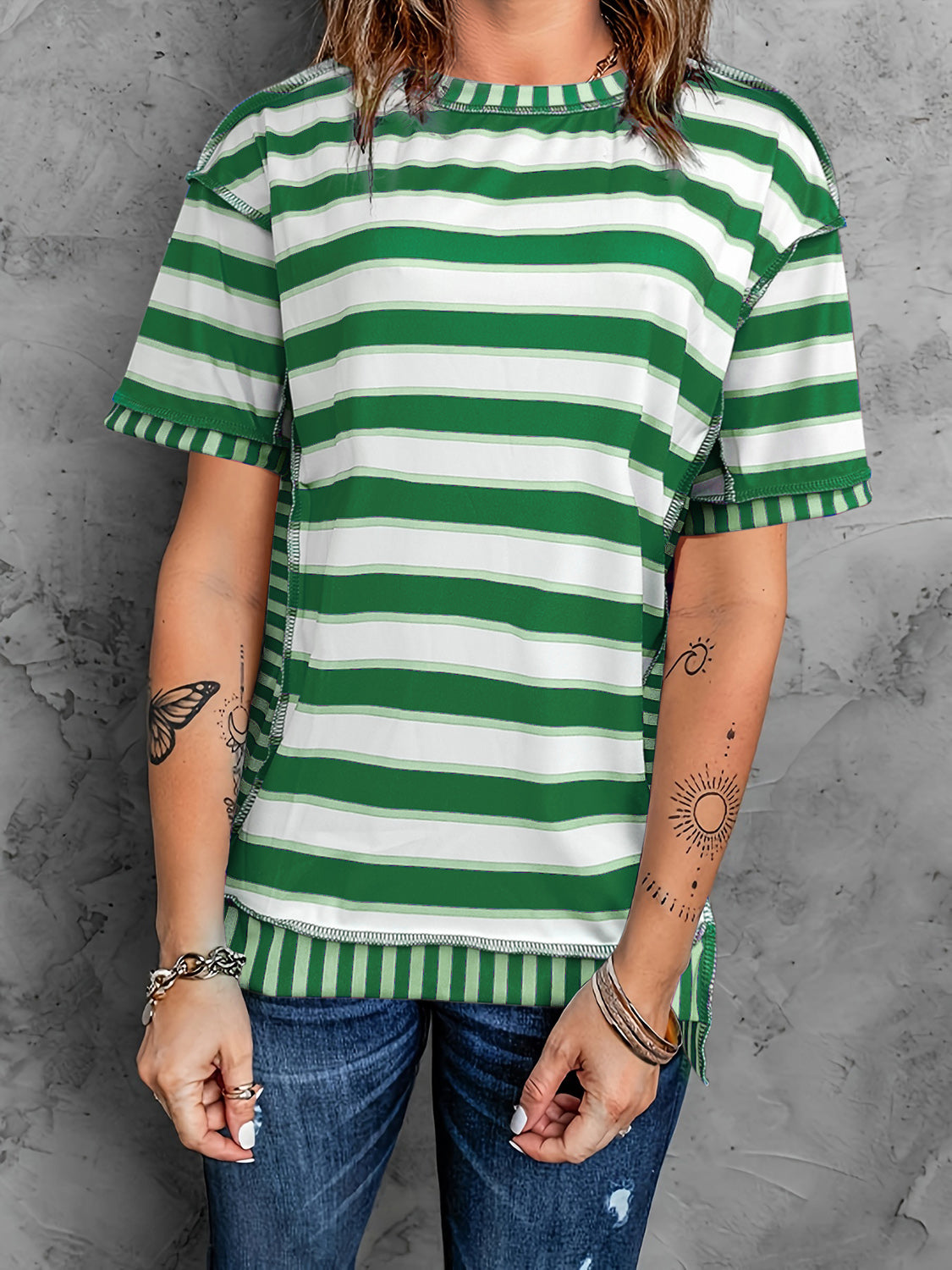 Contrast Stripes:  Great T-Shirt in Several Color Choices