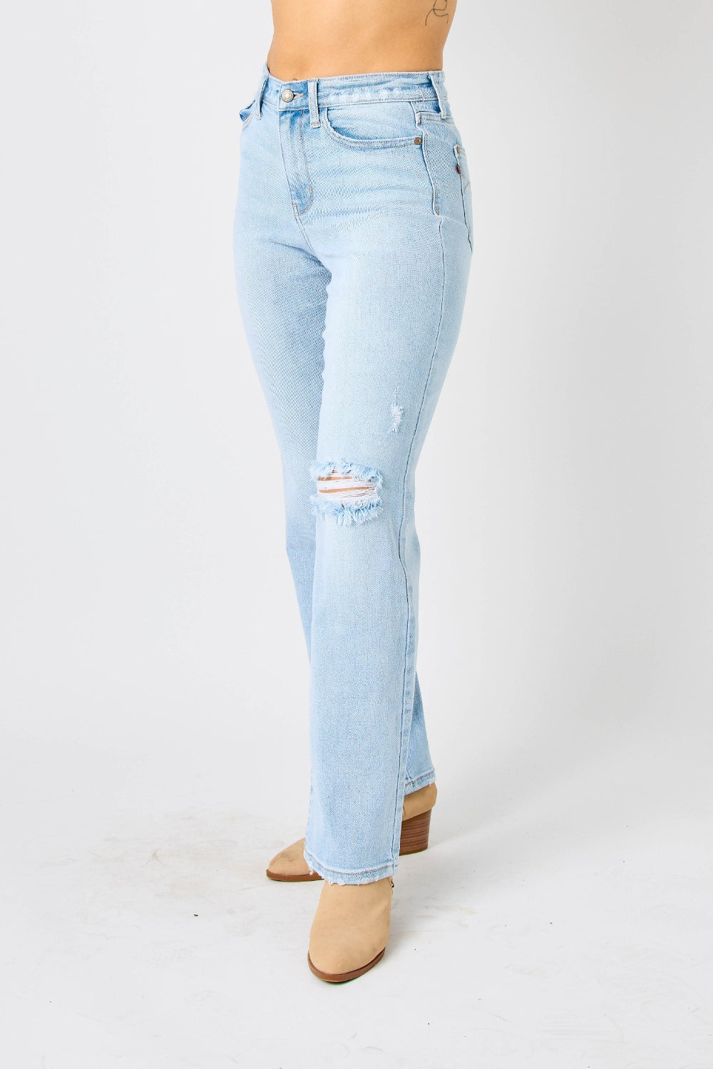 Judy Blue Distressed:  Full Size High Waist Straight Leg Jeans