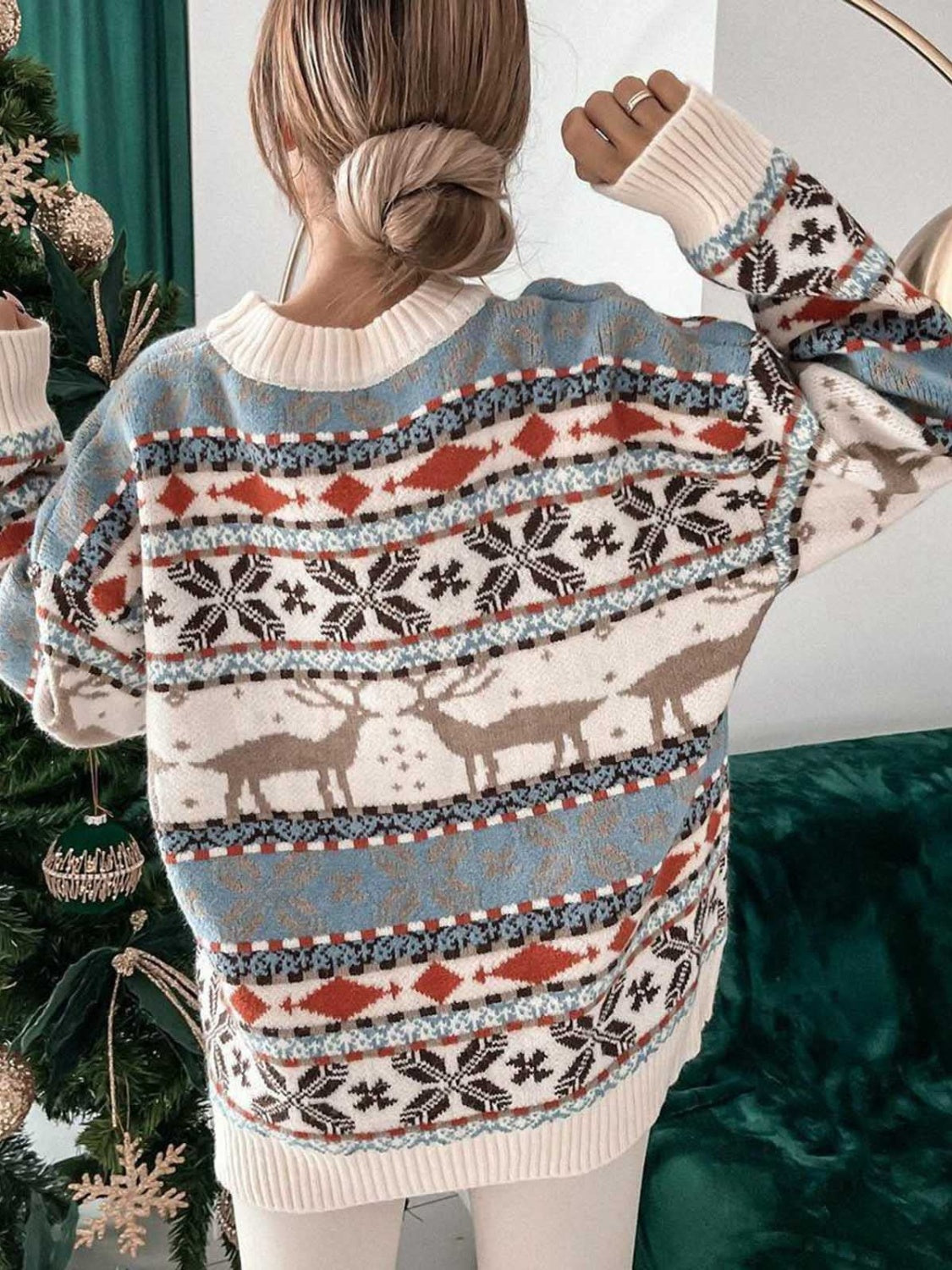 Christmas Geometric Dropped Shoulder Sweater