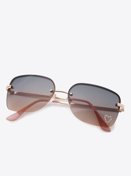 Metal Frame Sunglasses With Rhinestone Heart