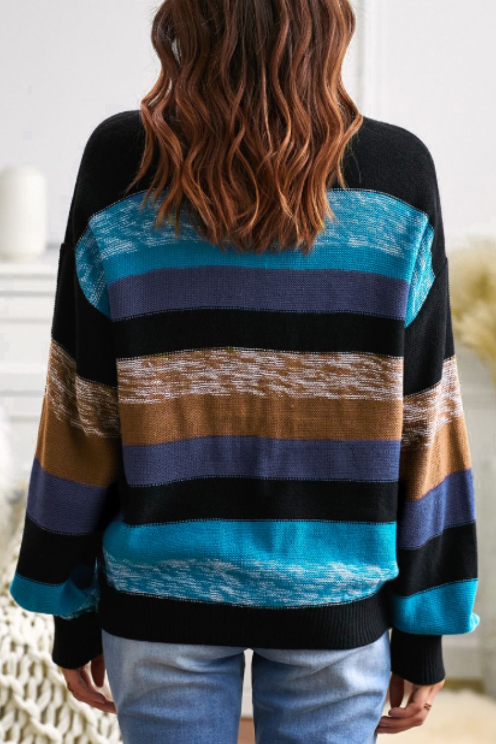 Multi-Color Striped Drop Shoulder Sweater