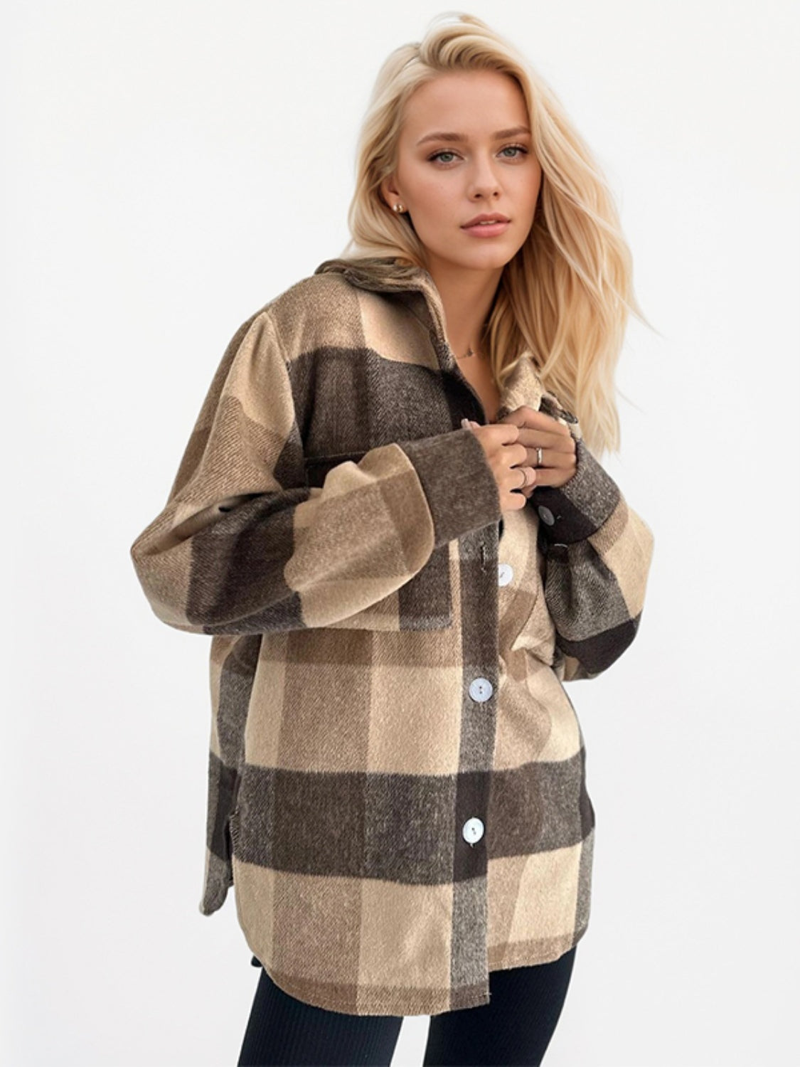 Warm, Plaid Long Sleeve Shacket