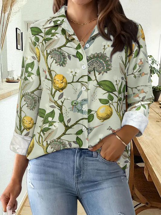 Lemons and Hummingbirds Printed Long Sleeve Shirt