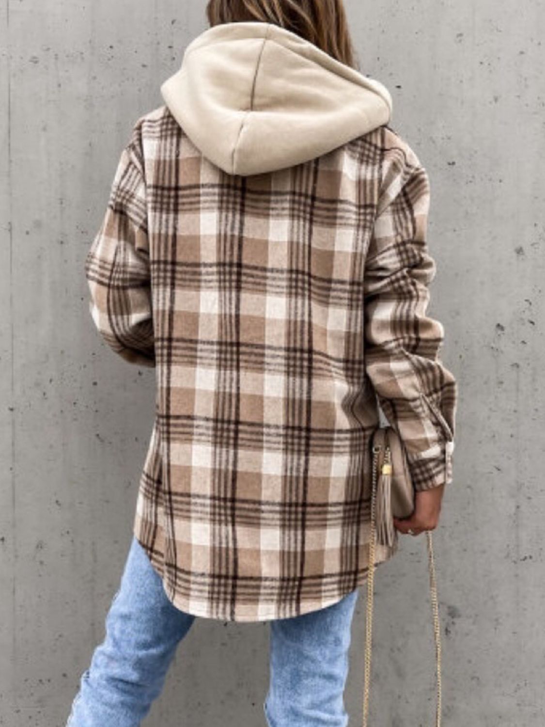 Plaid Hooded Long Sleeve Jacket