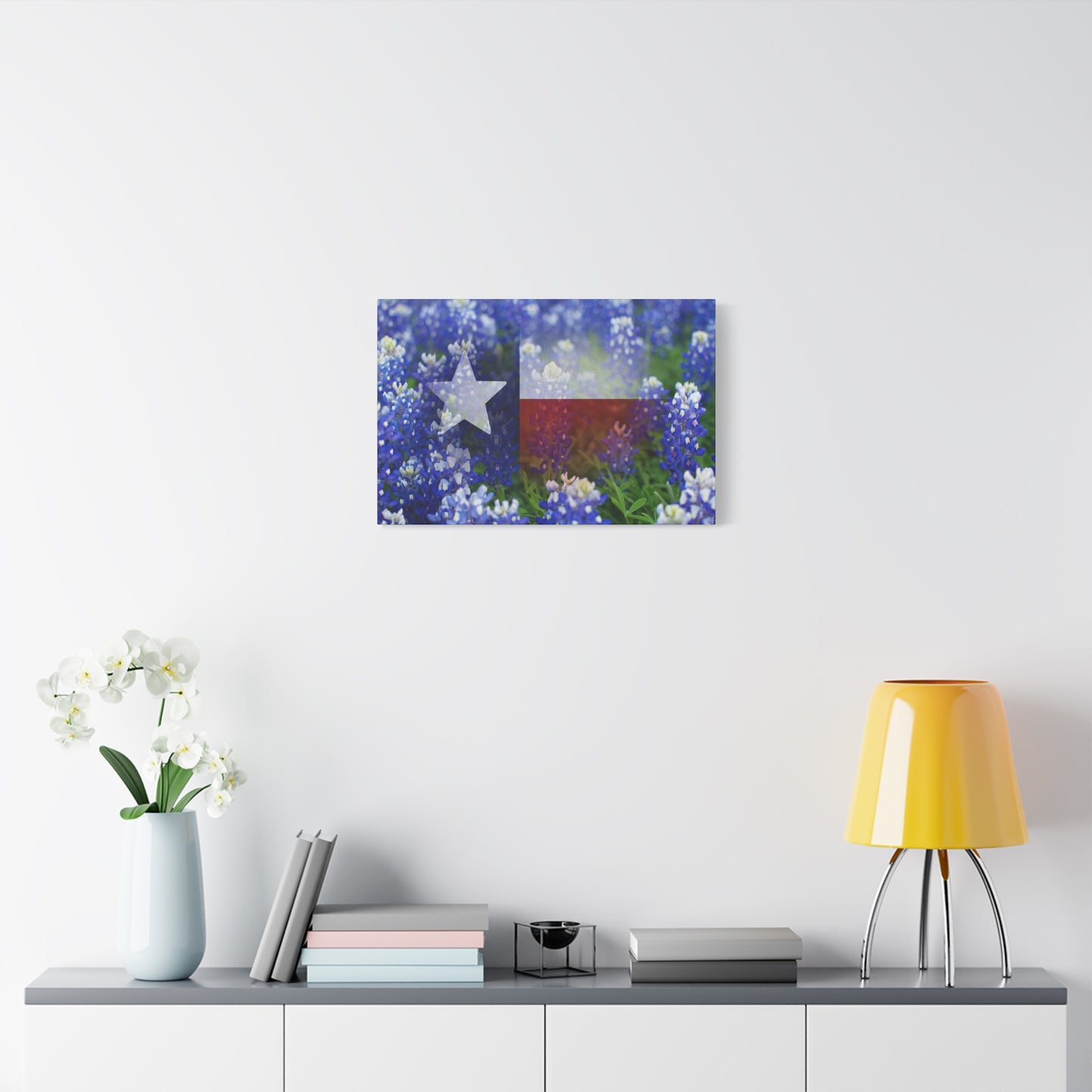 Bluebonnets with Faded Texas Flag Wall Art Matte Canvas Print