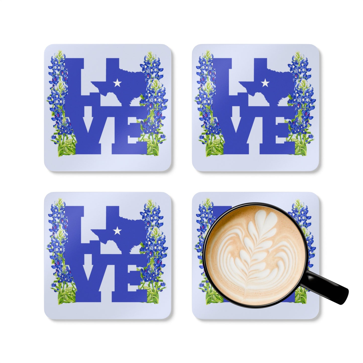 LOVE Texas and Bluebonnets Corkwood Coasters - Set of 4