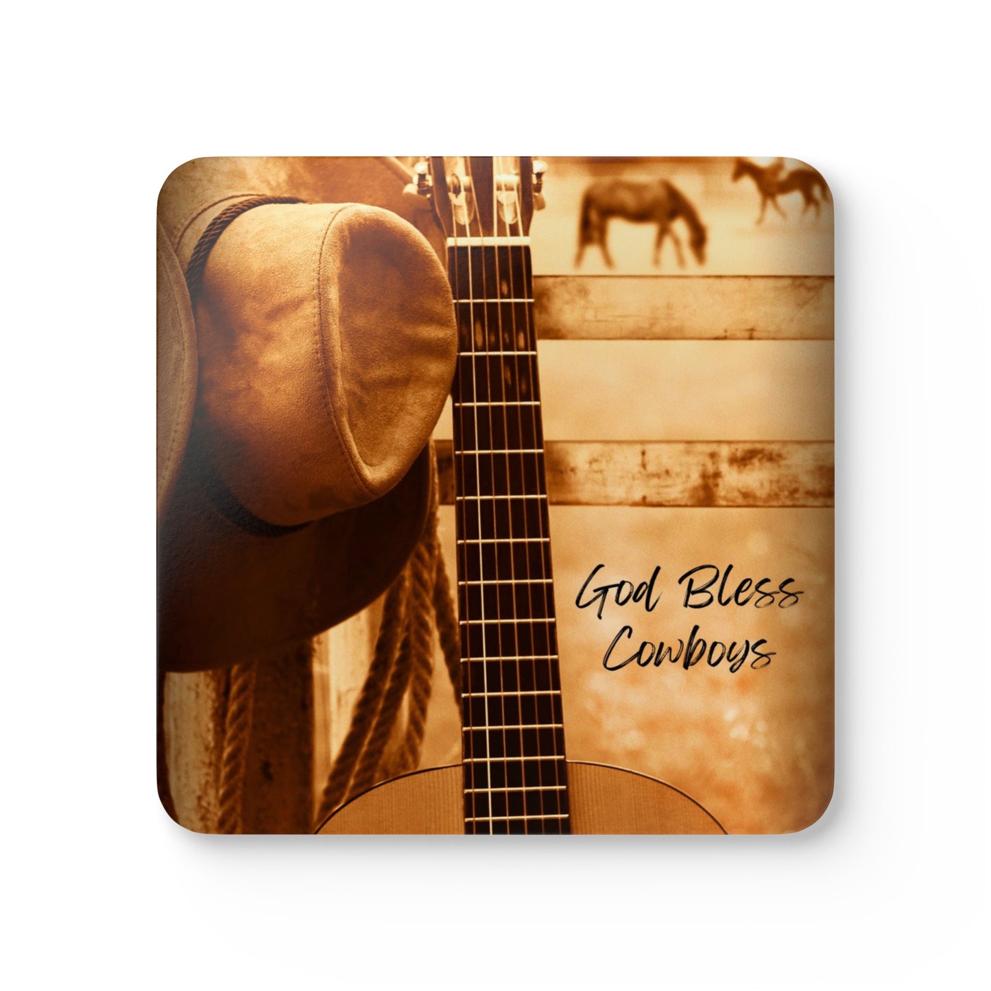 God Bless Cowboys Corkwood Coasters - Set of 4