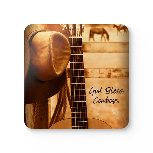 God Bless Cowboys Corkwood Coasters - Set of 4